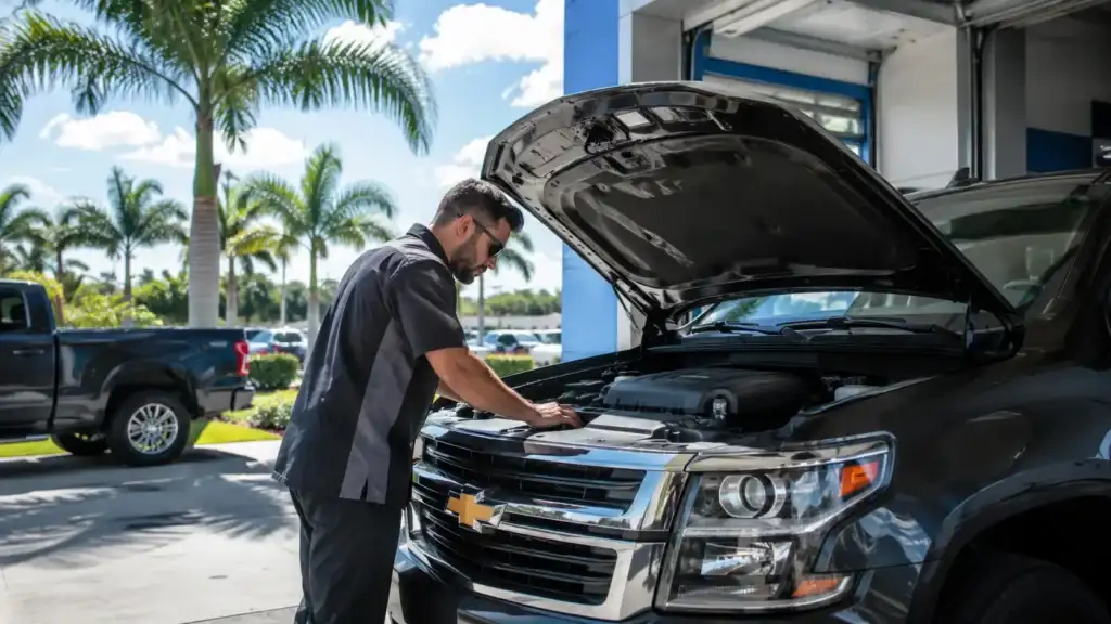 Mechanic working under tropical sunlight