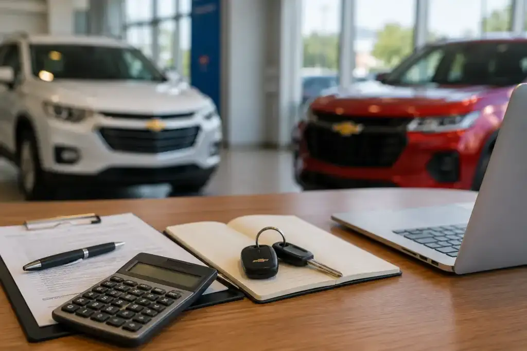 Car Dealership Desk with Keys and Calculator