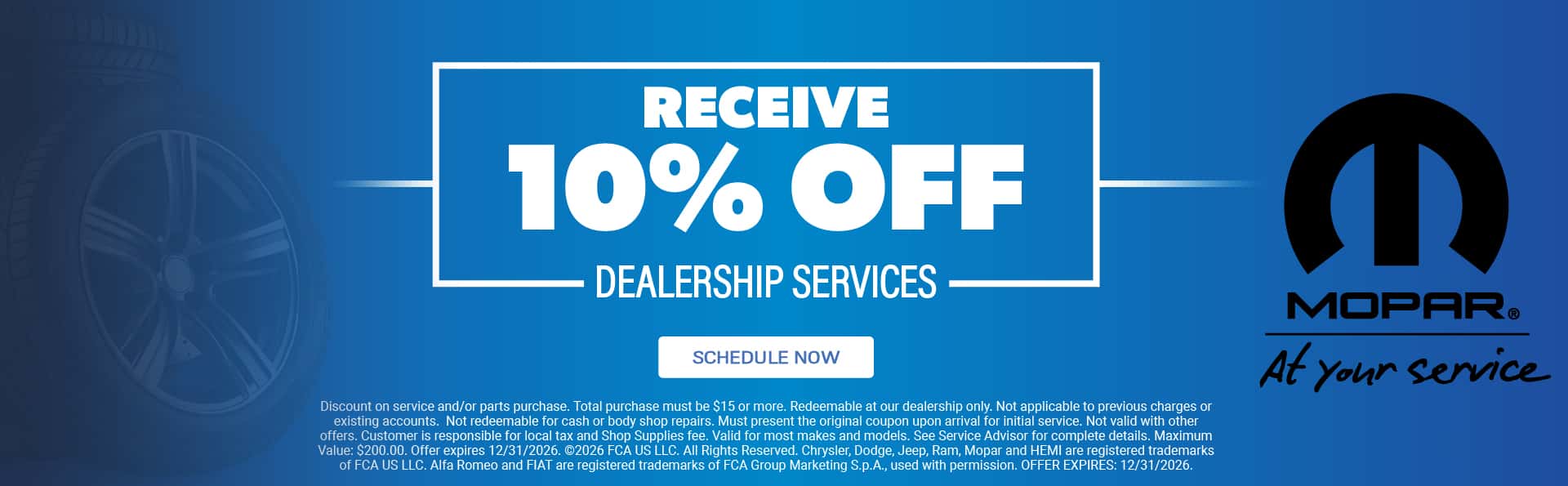 2026 May MOPAR Incentives - 10% Off Dealership Services