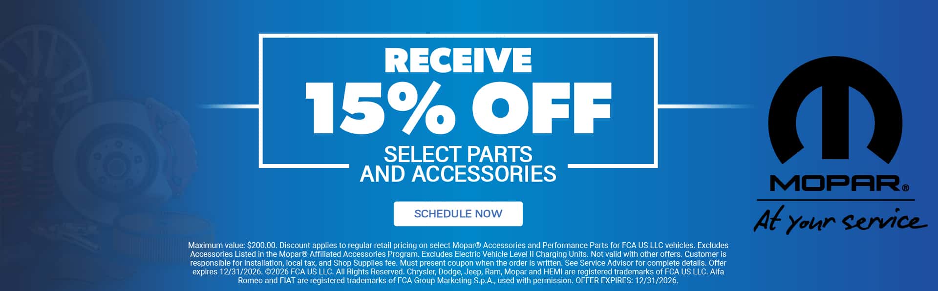 2026 May MOPAR Incentives - 15% Off Select Parts and Accessories