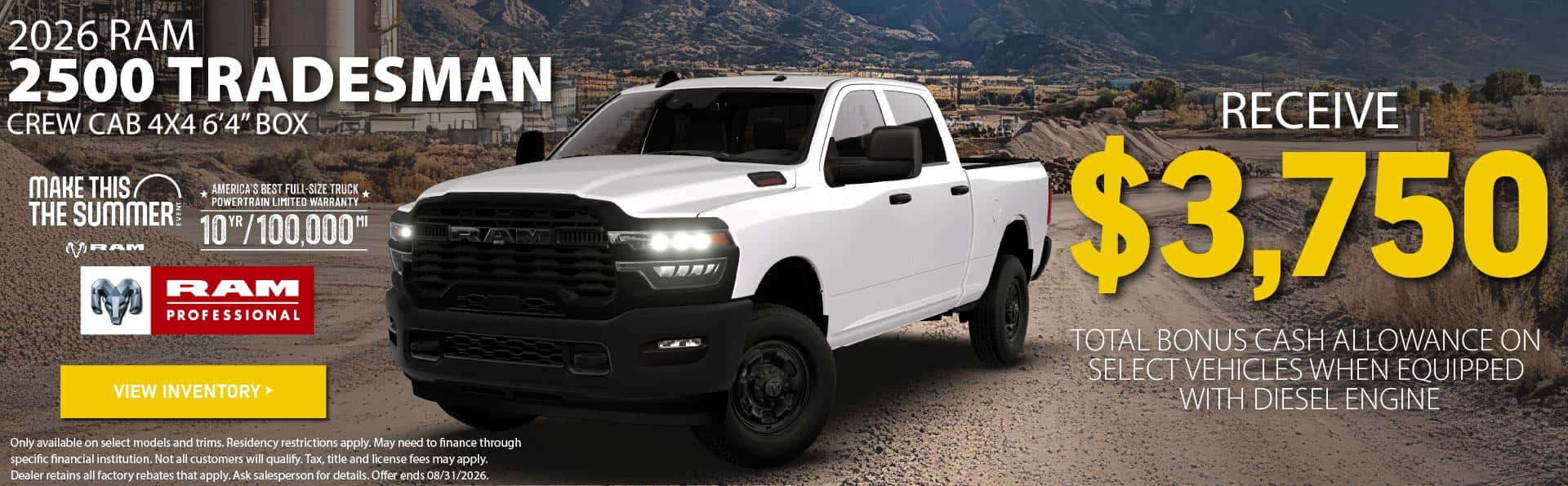 Commercial 2026 Ram 2500 - August 2026 Incentives
