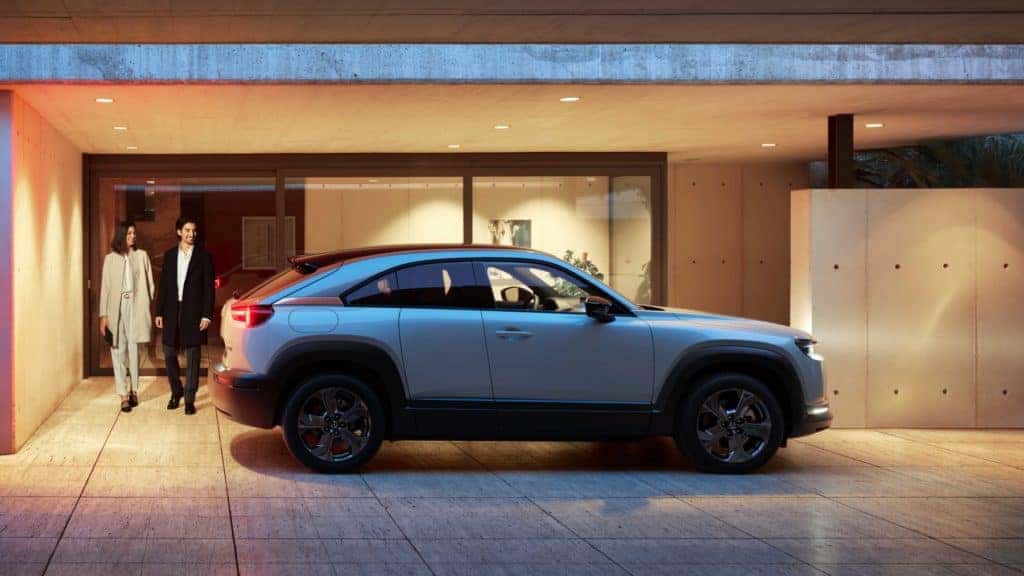 Side profile of the 2022 Mazda MX-30 EV.