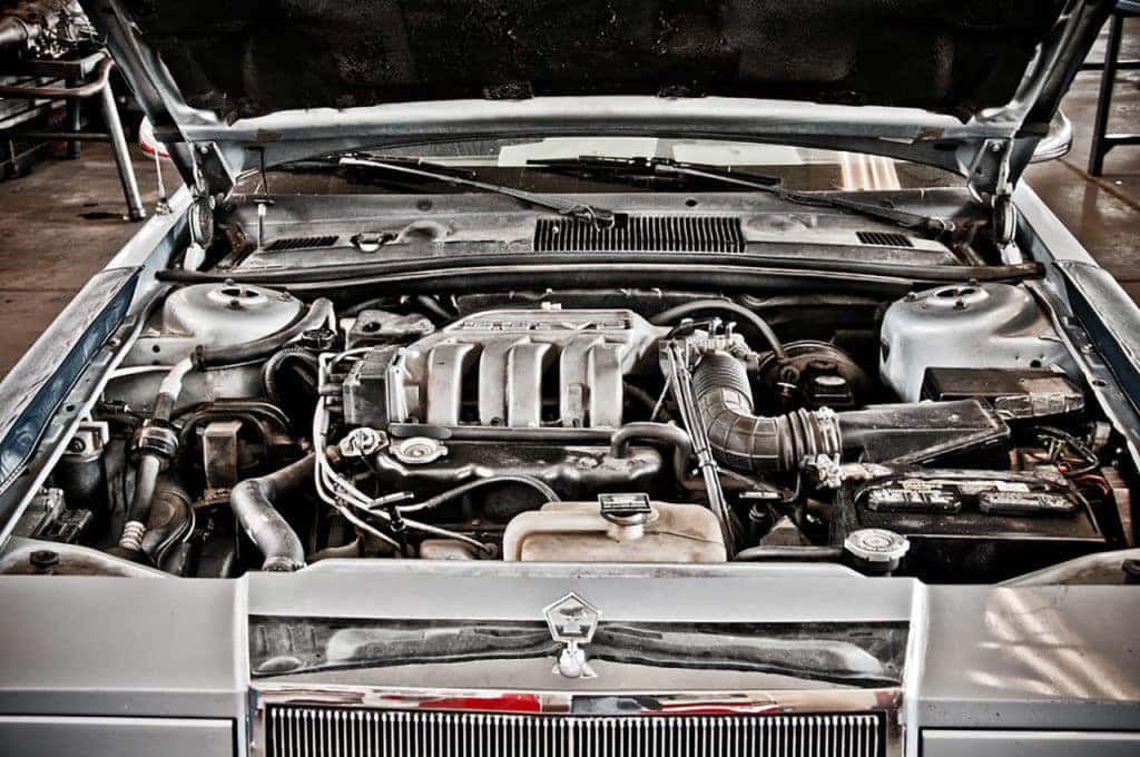 Popped open hood and engine.