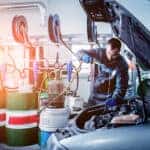 Engine oil change. Car repair.