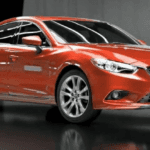 Mazda6 side view in a showroom