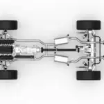 3D rendering of a car driveline from above