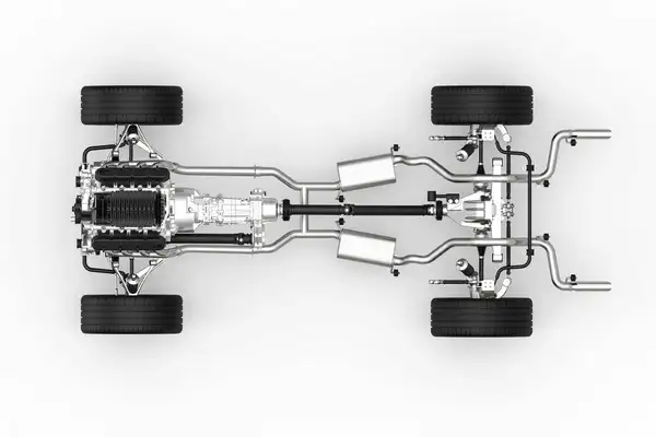 3D rendering of a car driveline from above