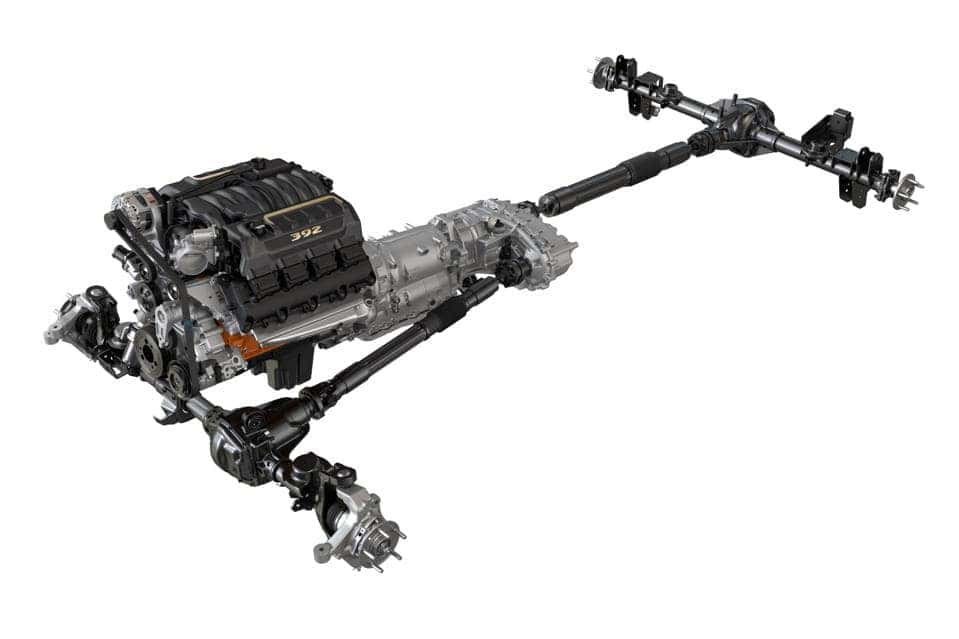 drivetrain of the new jeep wrangler rubicon 392 with a white background