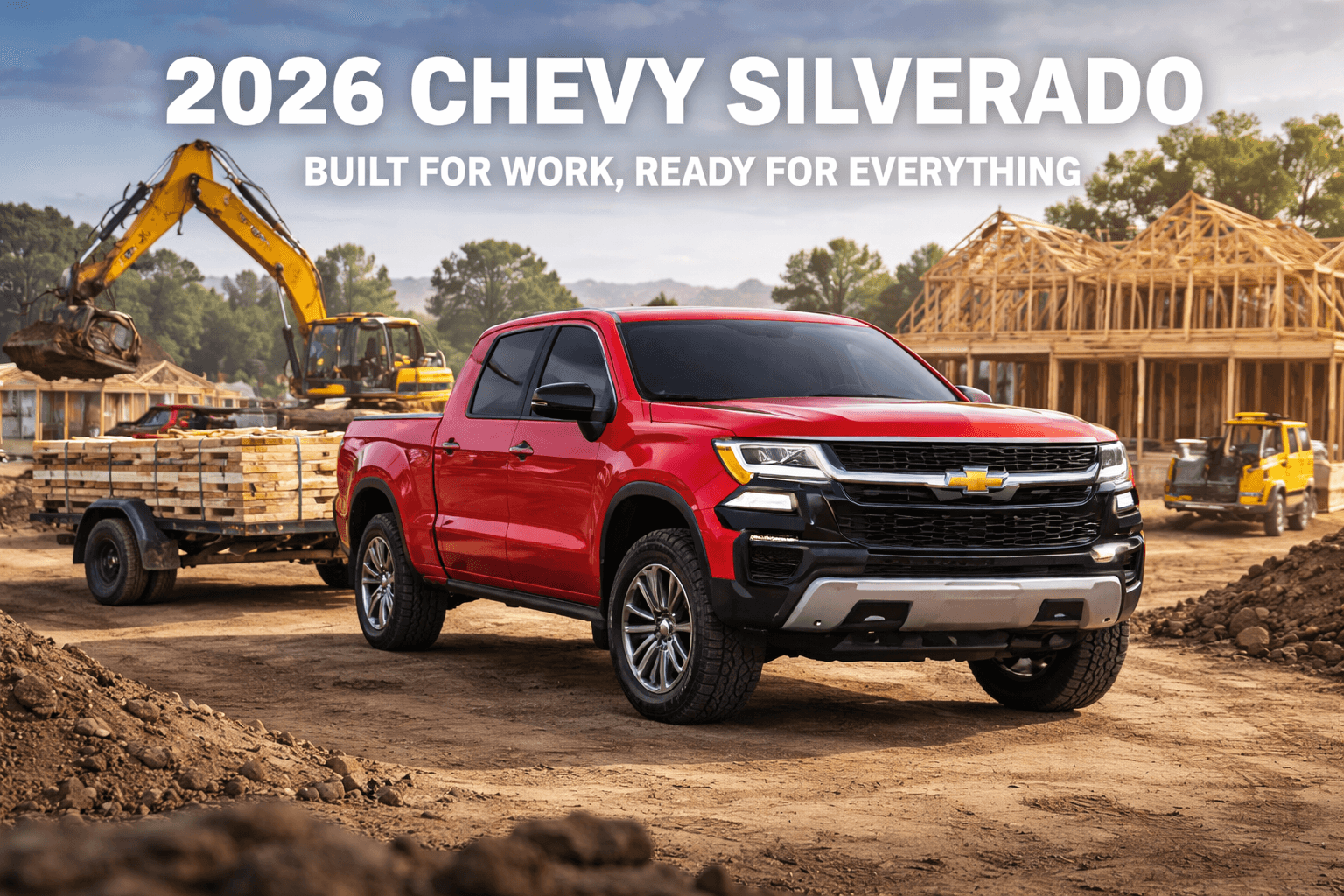 2026 Chevy Silverado hauling materials at a construction site near Woodstock Illinois