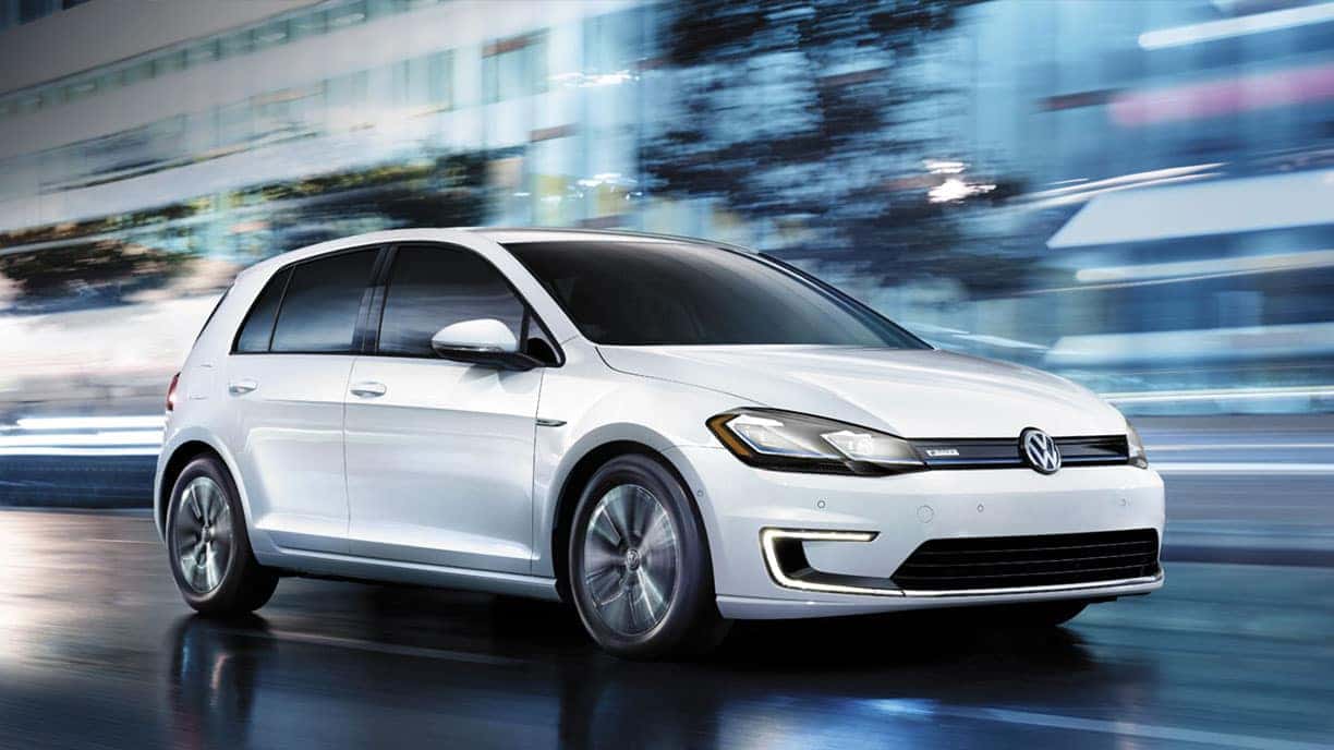 2019 VW e-Golf driving through a city