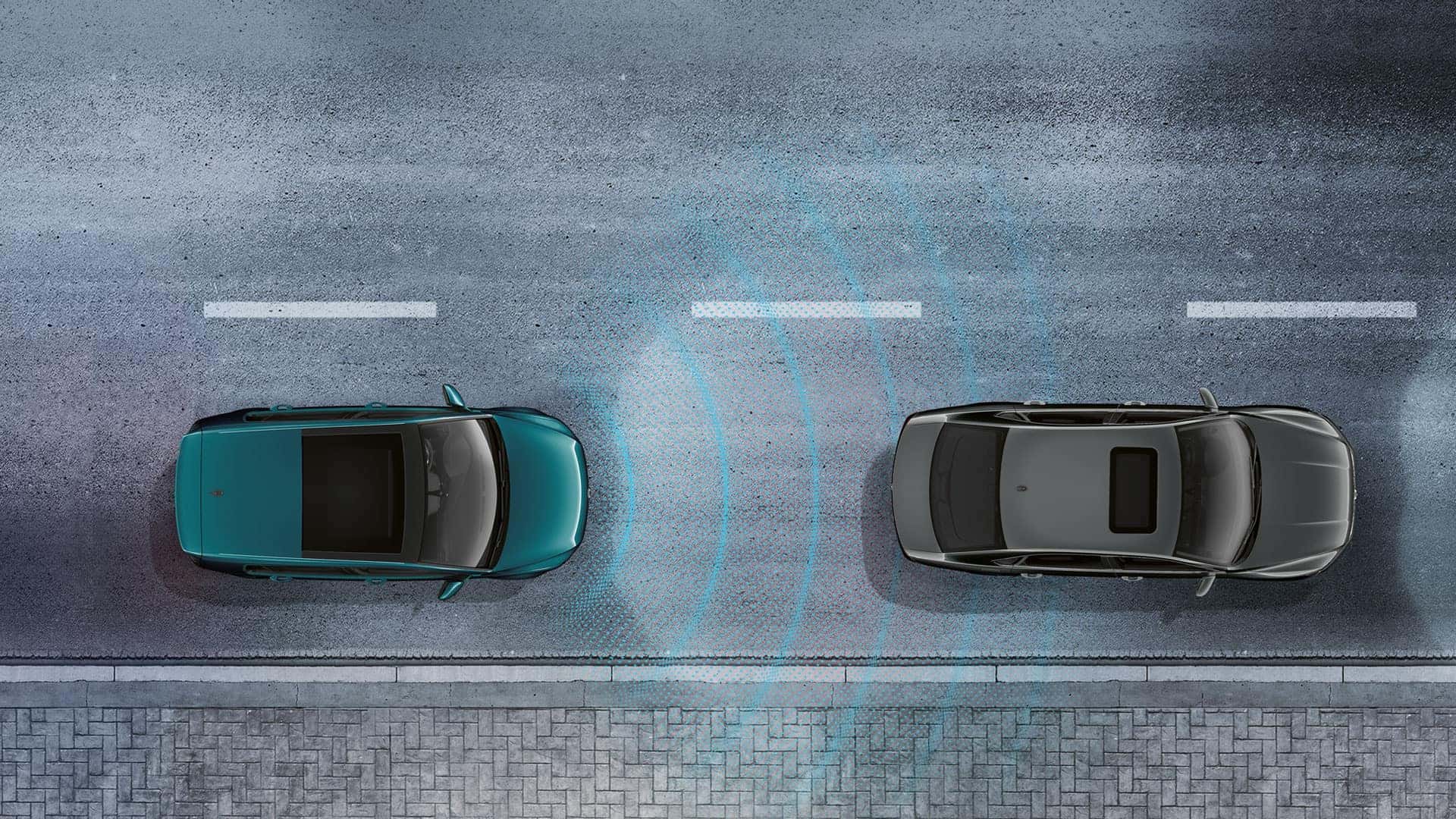 Infographic showing the 2019 VW Golf front assist feature.