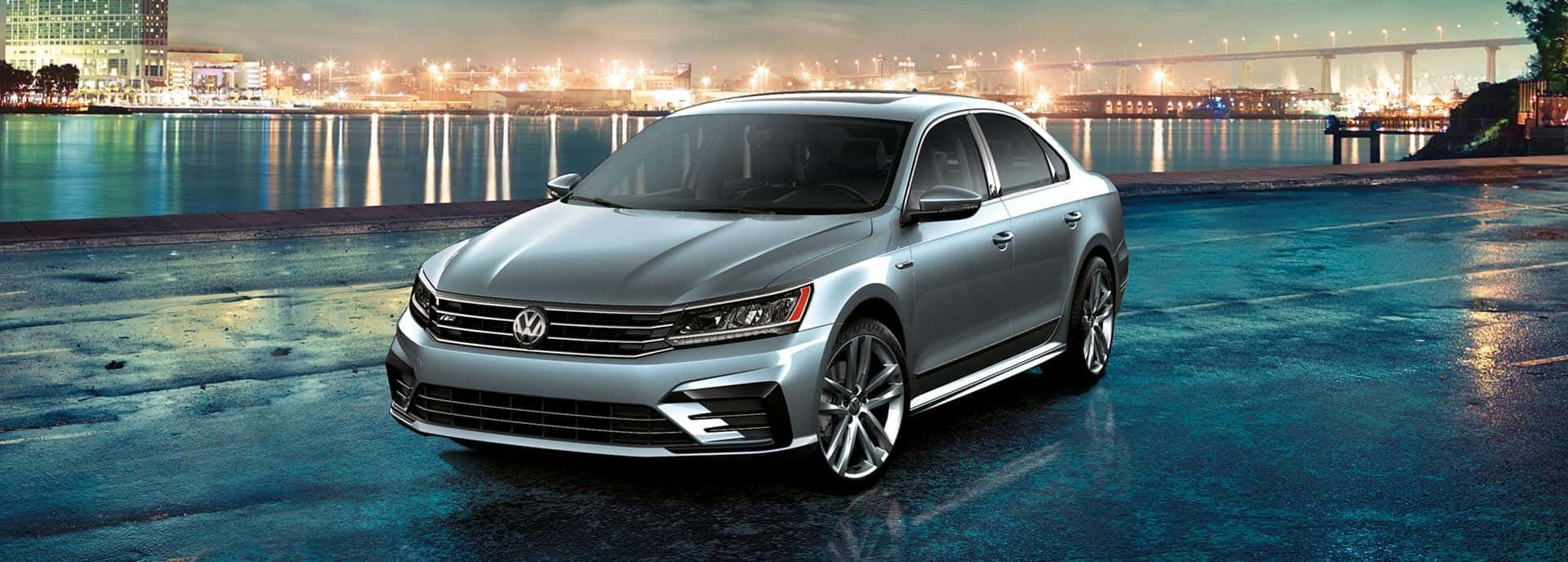 2019 VW Passat parked by the wharf at night