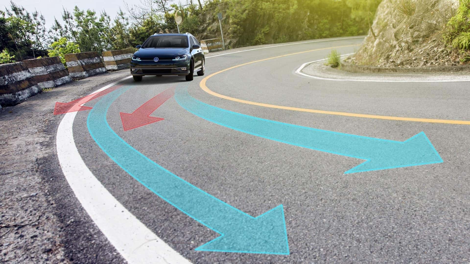 Infographic of the 2019 VW Golf SportWagen cornering tech