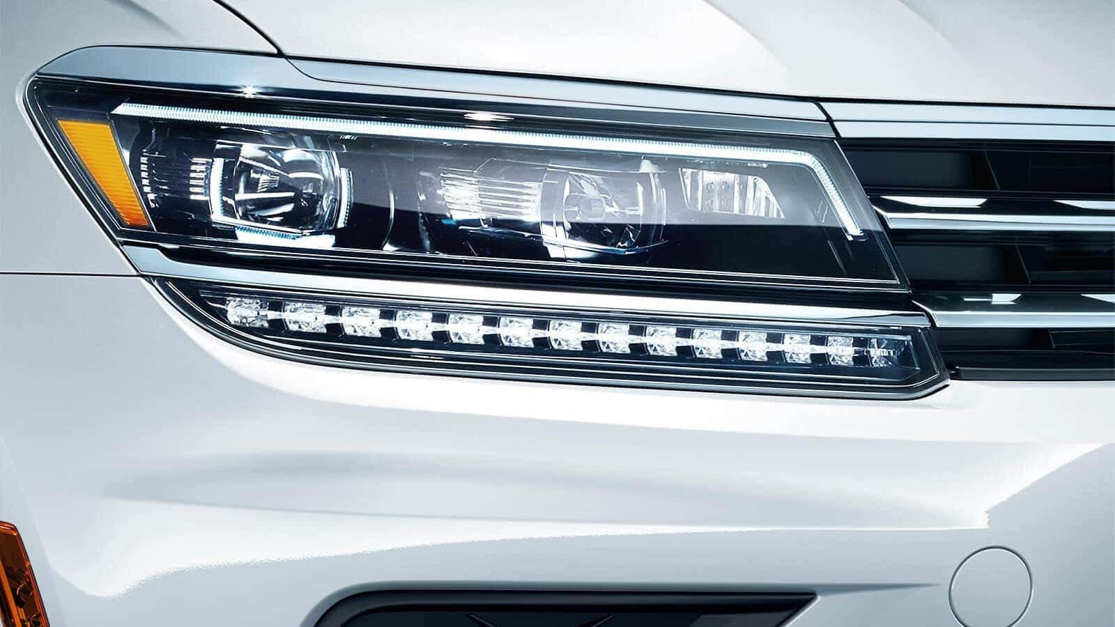 LED headlights on a white VW Tiguan